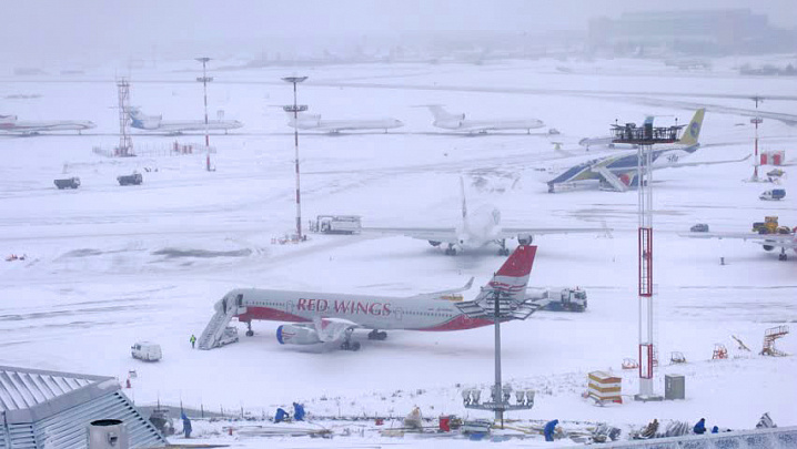 В московских аэропортах задержали десятки рейсов из-за снегопада